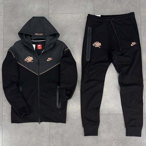 ست سویشرت شلوار تکفلیس (NIKE TECH FLEECE SYNA) رنگ مشکی و نوک مدادی سایز S